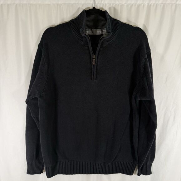 Oscar De La Renta Sweater Men's XL Black Knit Turtleneck 1/4 Zip 100% Cotton - Picture 1 of 9